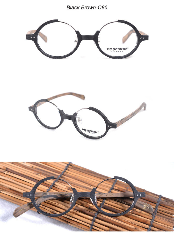 Hdcrafter Unisex Full Rim Round Wood Metal Frame Eyeglasses Ps3309 Full Rim Hdcrafter Eyeglasses   