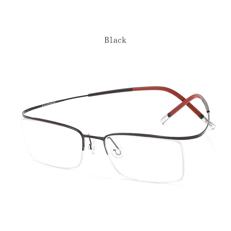 Unisex Eyeglasses Rectangle Titanium Semi Rim 9256 Rimless Hdcrafter Eyeglasses Black  