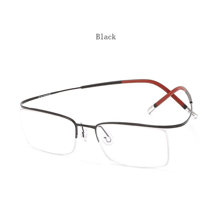 Unisex Eyeglasses Rectangle Titanium Semi Rim 9256 Rimless Hdcrafter Eyeglasses Black  