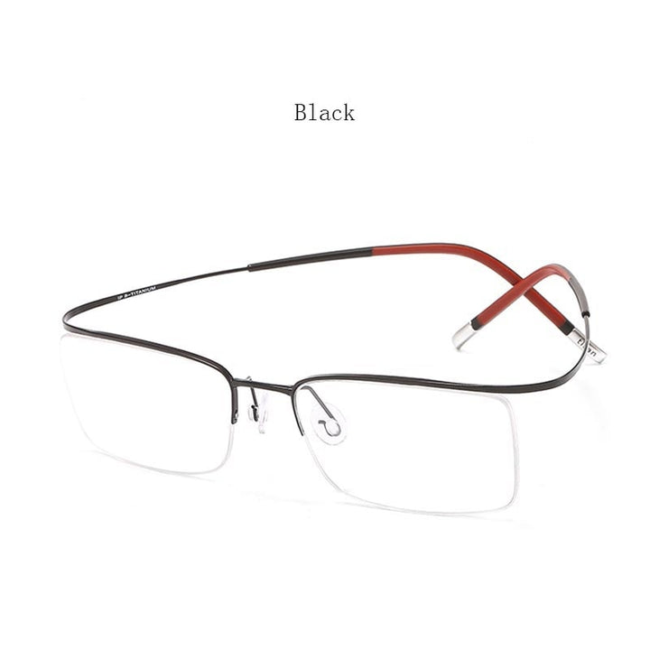 Hdcrafter Unisex Semi Rim Rectangle Titanium Frame Eyeglasses 9256 Frames Hdcrafter Eyeglasses Black  
