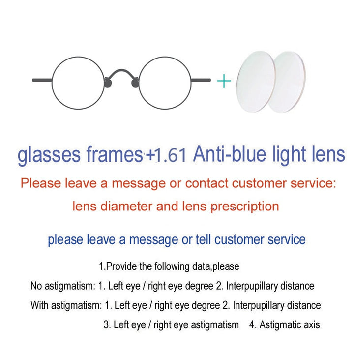 Unisex Handcrafted Small Round Eyeglasses Customizable Lenses Frame Yujo Anti-blueLight 1.61 Index Single Vision China 