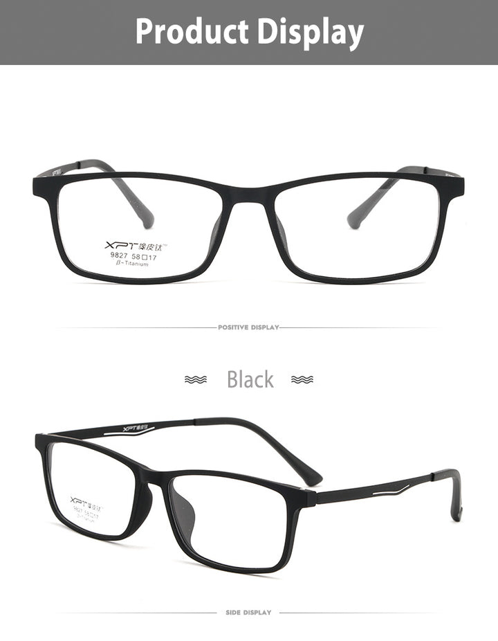 Hotony Unisex Full Rim Rectangle TR 90 Resin B Titanium Frame Eyeglasses 9827 Full Rim Hotony   
