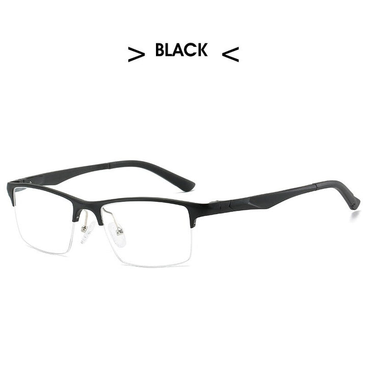 Hdcrafter Men's Semi Rim Square Titanium Alloy Frame Eyeglasses P6329 Semi Rim Hdcrafter Eyeglasses black  