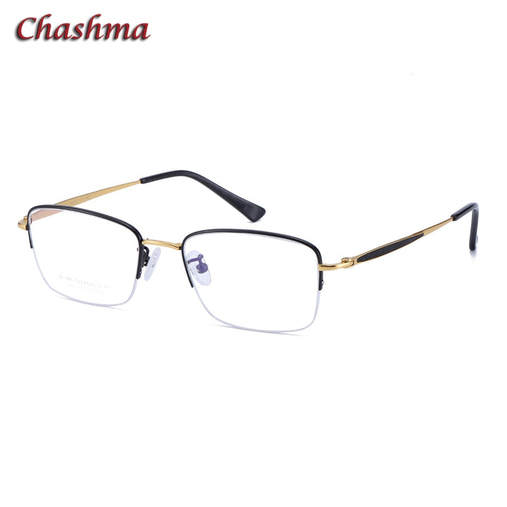 Chashma Ochki Men's Semi Rim Square Titanium Eyeglasses 8923 Semi Rim Chashma Ochki Black Gold  