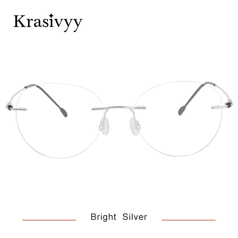 Krasivyy Unisex Rimless Round Titanium Eyeglasses Kr16072 Rimless Krasivyy Bright Silver  