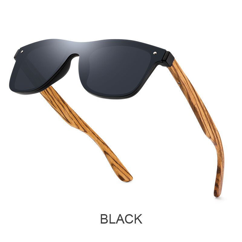 Yimaruili Women's Rimless One Piece Bamboo Wood Frame Polarized Sunglasses 8021 Sunglasses Yimaruili Sunglasses Black  