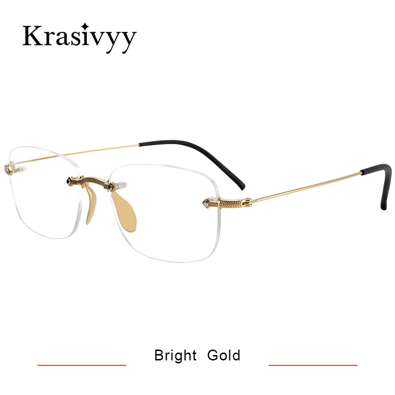 Krasivyy Men's Rimless Square Titanium Eyeglasses Kr16077 Rimless Krasivyy Bright  Gold CN 