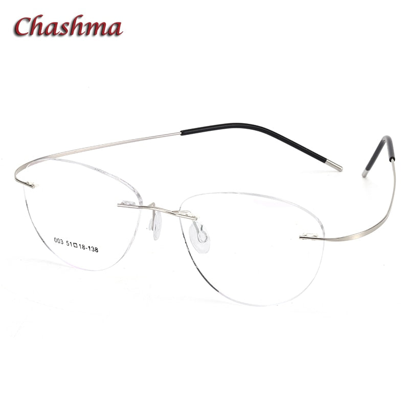 Chashma Ochki Unisex Rimless Triangle Cat Eye Titanium Eyeglasses 60742 Rimless Chashma Ochki Silver Clear  