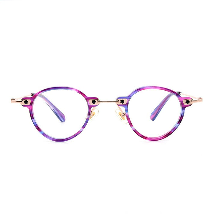 Aissuarvey Acetate Alloy Small Round Full Rim Women's Eyeglasses Full Rim Aissuarvey Eyeglasses Purple print  