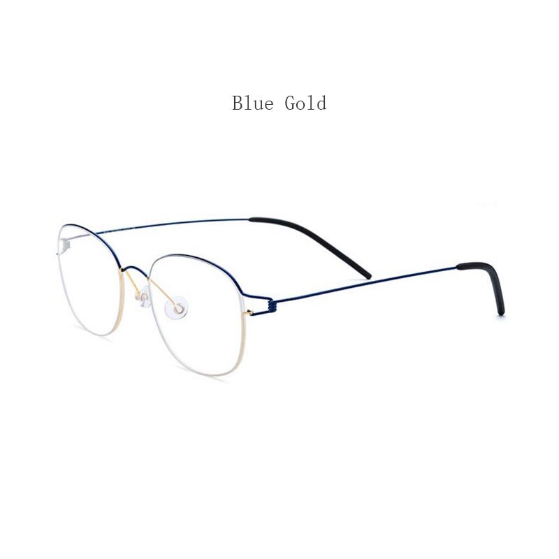 Hdcrafter Unisex Full Rim Round Titanium Screwless Frame Eyeglasses 28618 Full Rim Hdcrafter Eyeglasses Blue Gold  