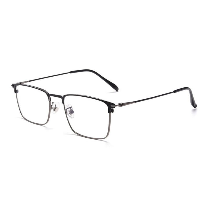 KatKani Men's Full/Semi Rim Square IP Plated Alloy Frame Eyeglasses 0606 Semi Rim KatKani Eyeglasses Black Gun 0606  