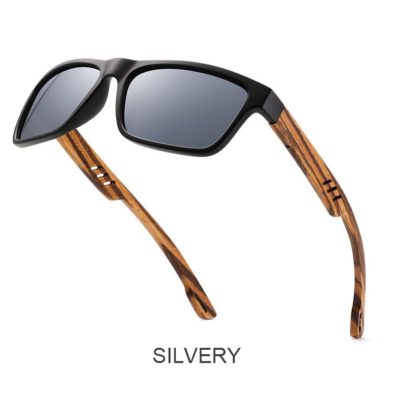 Yimaruili Unisex Full Rim Rectangular Wooden Frame Polarized Lens Sunglasses 8016 Sunglasses Yimaruili Sunglasses Silver  