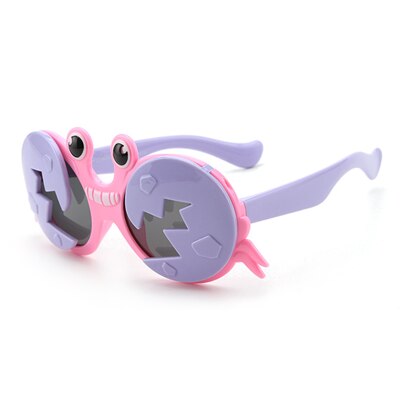 Ralferty Kids' Sunglasses Cartoons Crab Flip Up Unbreakable K8265 Sunglasses Ralferty C42Pink-LightPurple With Glasses Case 