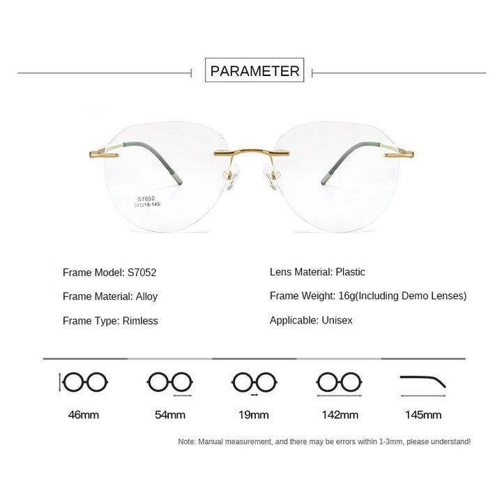 Gmei Men's Eyeglasses Ultralight Titanium Alloy Rimless S7052 Rimless Gmei Optical   