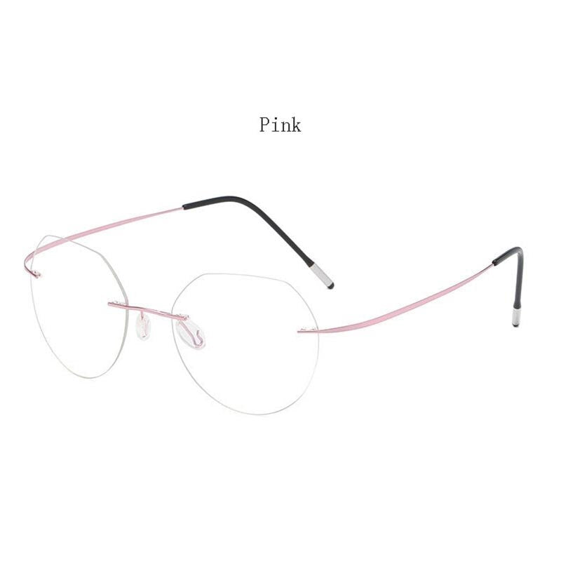 Hdcrafter Unisex Rimless Polygon Round Titanium Frame Eyeglasses 6001-6002 Rimless Hdcrafter Eyeglasses Model-A-Pink  