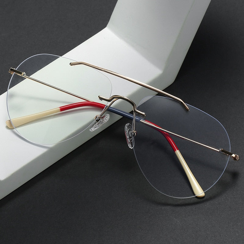 Hdcrafter Unisex Rimless Round Double Bridge Alloy Frame Eyeglasses 81870 Rimless Hdcrafter Eyeglasses   