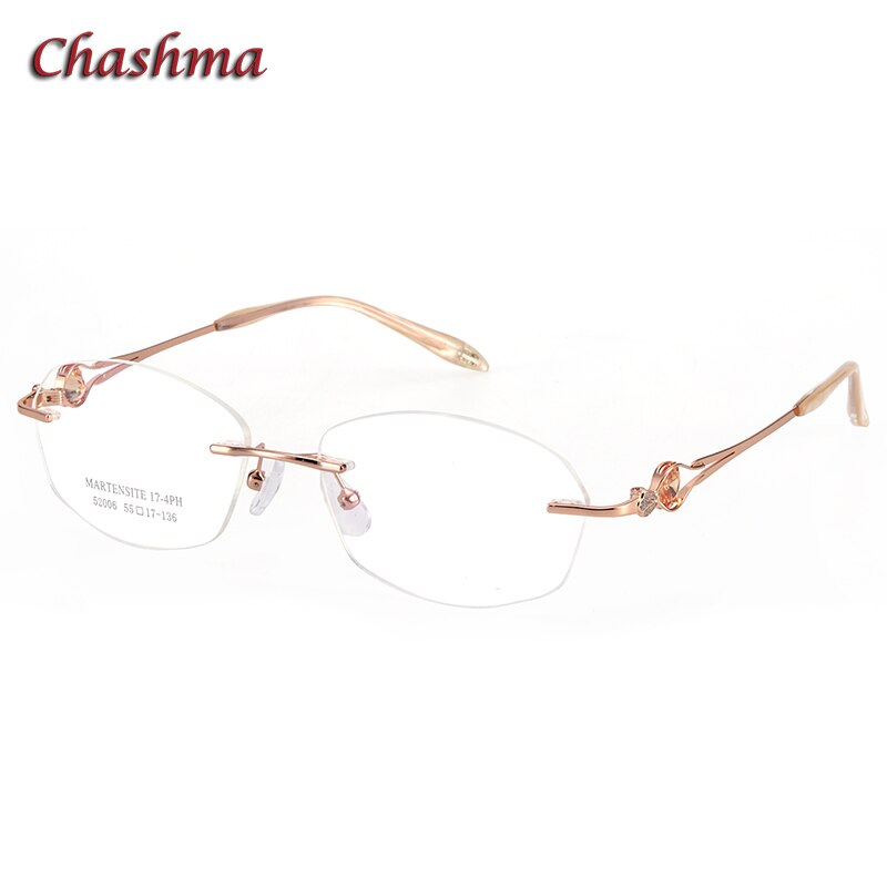 Chashma Ochki Women's Rimless Rectangle Titanium Alloy Eyeglasses 52006 Rimless Chashma Ochki Rose Gold Brown  