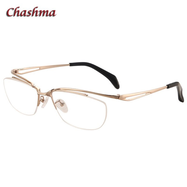 Chashma Ochki Men's Semi Rim Square Titanium Eyeglasses 015 Semi Rim Chashma Ochki Gold  