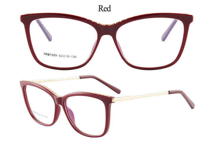 Hotony Woman's Full Rim Square TR 90 Resin Alloy Frame Eyeglasses 7009 Full Rim Hotony   