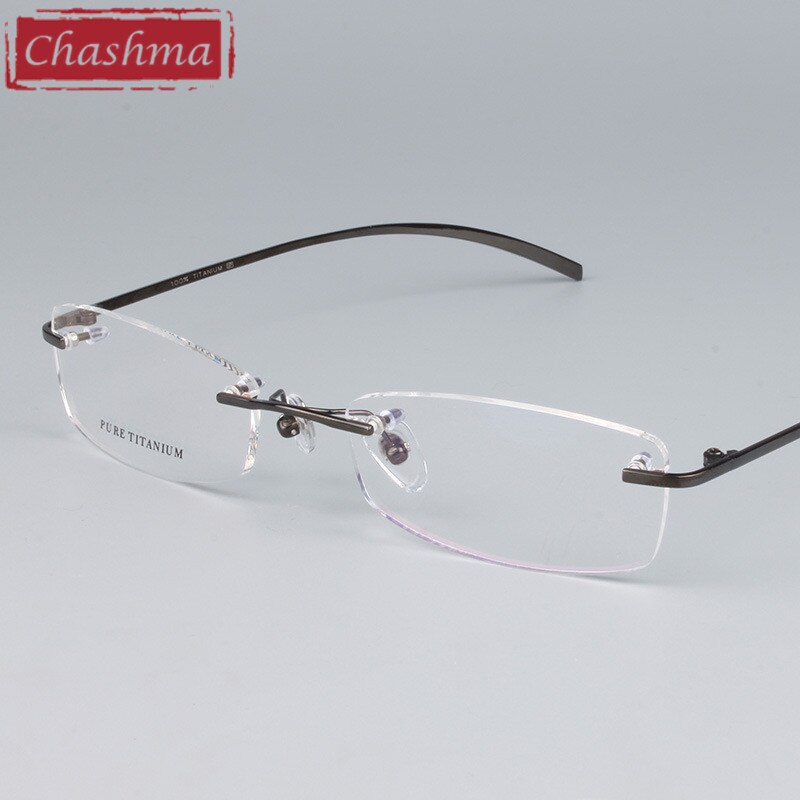 Chashma Ottica Unisex Rimless Rectangle Titanium Eyeglasses 1028 Rimless Chashma Ottica Gray  
