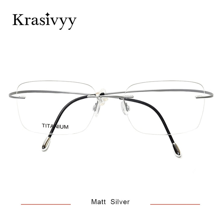 Krasivyy Unisex Rimless Square Screwless Titanium Eyeglasses Kr16016 Rimless Krasivyy Matt Silver  