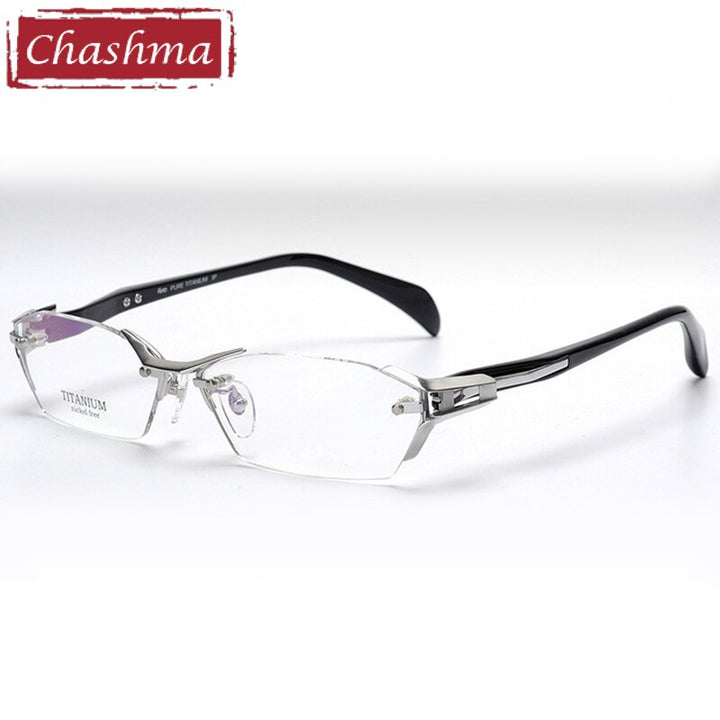 Chashma Ottica Men's Rimless Irregular Rectangle Eyeglasses 1141 Rimless Chashma Ottica Silver  