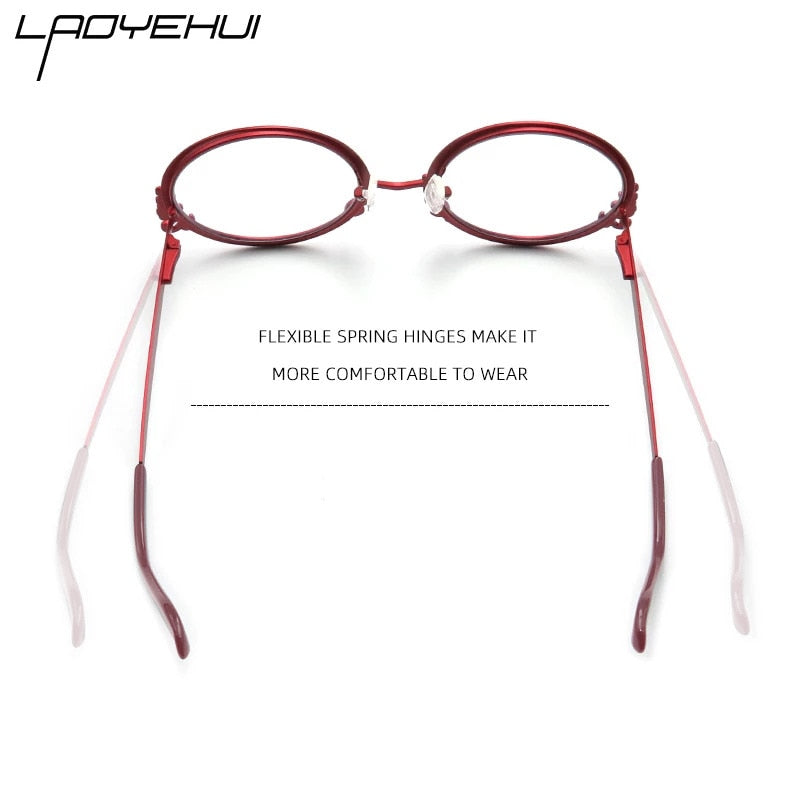 Laoyehui Women's Eyeglasses Round Alloy Reading Glasses Red 8400 Reading Glasses Laoyehui   