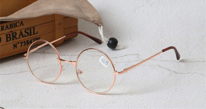 Unisex Reading Glasses Retro Metal Round From +100 To +400 Reading Glasses SunSliver +100 Gold 