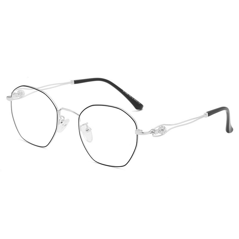 Women's Irregular Alloy Full Rim Eyeglasses 11256 Full Rim Bclear Black silver  