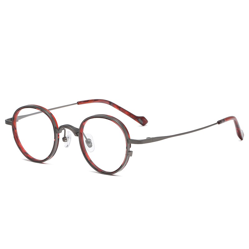 Reven Jate Unisex Eyeglasses 3075 Pure Titanium Round Frame Reven Jate red  