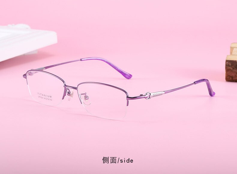 Women's Rectangular Half Rim Titanium Frame Eyeglasses Lr7828 Semi Rim Bclear purple silvery  