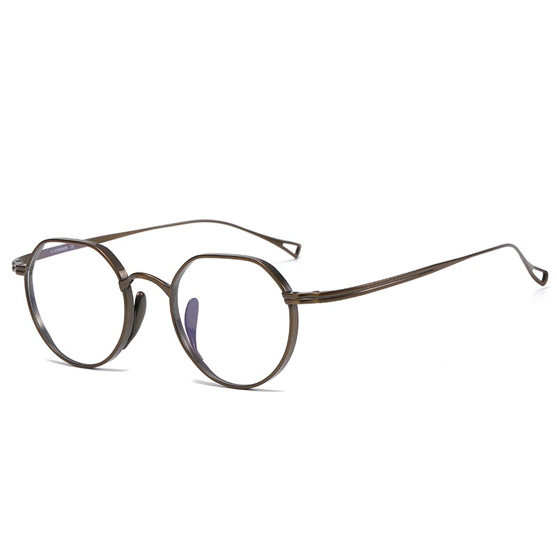 Oveliness Unisex Full Rim Irregular Round Titanium Eyeglasses 9916 Full Rim Oveliness bronze  