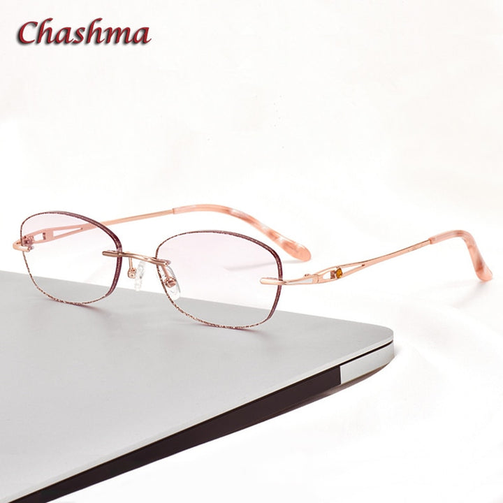 Chashma Ochki Women's Rimless Square Oval Titanium Eyeglasses Glitter Edge Tinted Lenses 99011b Rimless Chashma Ochki   