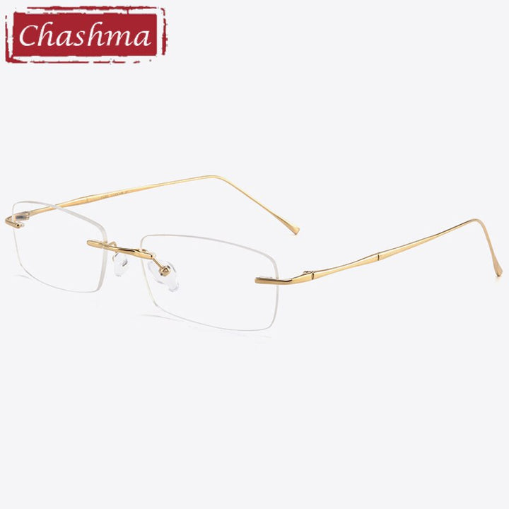 Unisex Rectangulary Rimless Titanium Frame Ultra Light Eyeglasses 632 Rimless Chashma Gold  