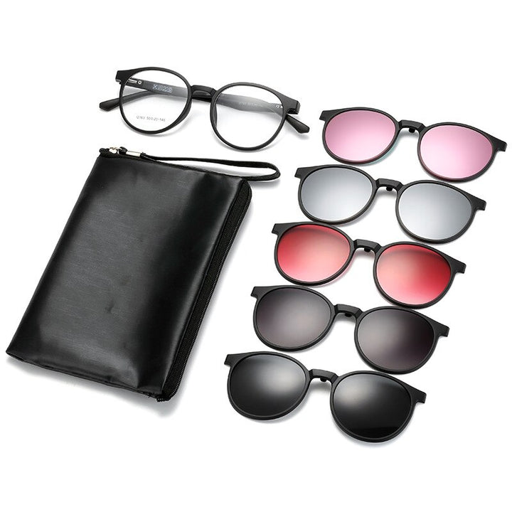 KatKani Unisex Full Rim TR 90 Round Frame Eyeglasses + 5  Magnetic Polarized Sunglasses K12160 Sunglasses KatKani Eyeglasses Cloth Bag Suit  