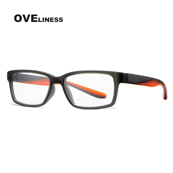 Oveliness Men's Full Rim Square Tr 90 Titanium Eyeglasses 7103 Full Rim Oveliness grey orange  