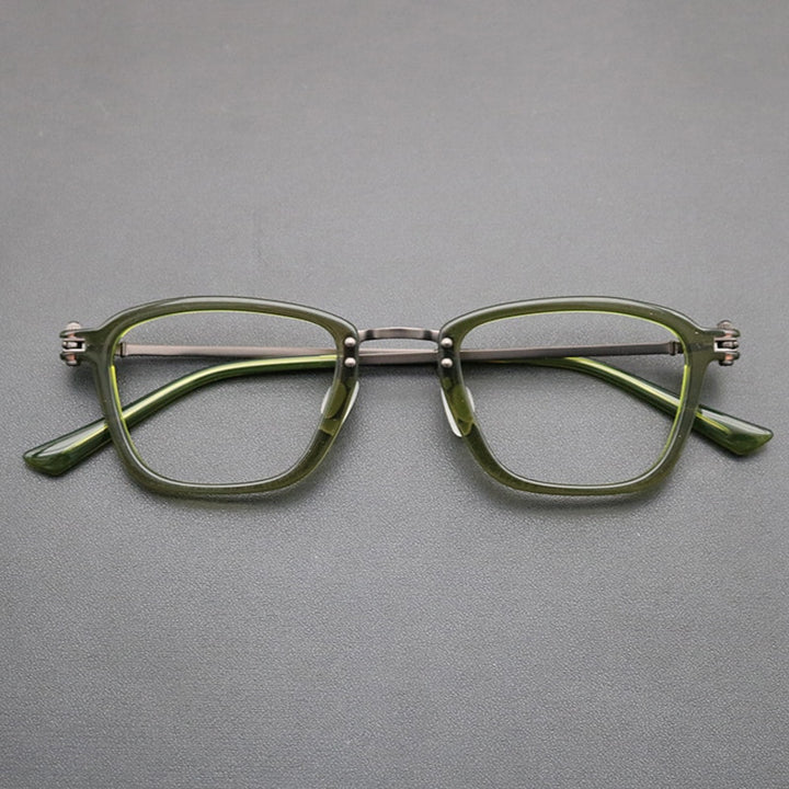 Gatenac Unisex Full Rim Square Titanium Acetate Frame Eyeglasses Gxyj694 Full Rim Gatenac Green  