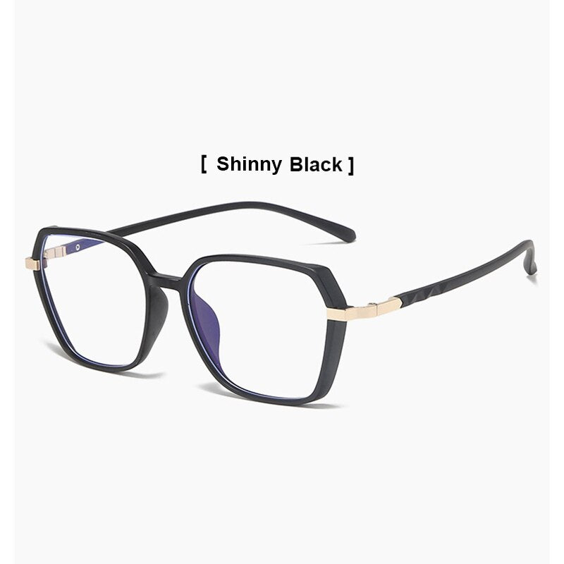 Hotony Women's Full Rim Geometric Acetate Frame Eyeglasses 1530 Full Rim Hotony Shinny Black  