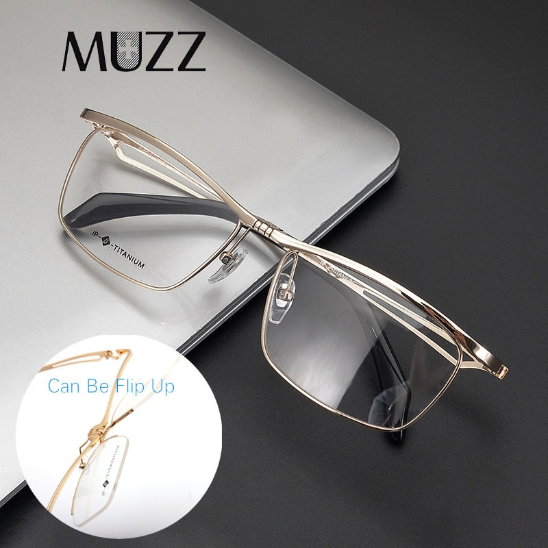 Muzz Men's Full Rim Square Titanium Flip Up Frame Eyeglasses T18043 Full Rim Muzz   