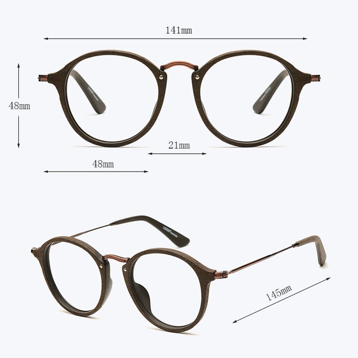 Hdcrafter Unisex Full Rim Round Wood Frame Eyeglasses Rb2447 Full Rim Hdcrafter Eyeglasses   