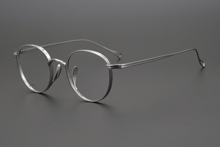 Muzz Men's Full Rim Round Brushed Titanium Frame Eyeglasses 10518T Full Rim Muzz Silver  