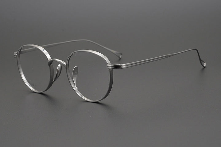 Muzz Men's Full Rim Round Brushed Titanium Frame Eyeglasses 10518T Full Rim Muzz Silver  