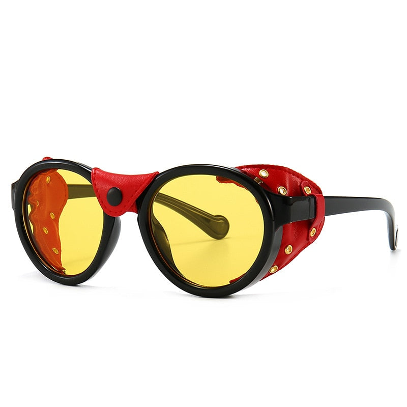 CCSpace Unisex Full Rim Oval Round Resin Frame Steampunk Sunglasses 46311 Sunglasses CCspace Sunglasses C2 red yellow  