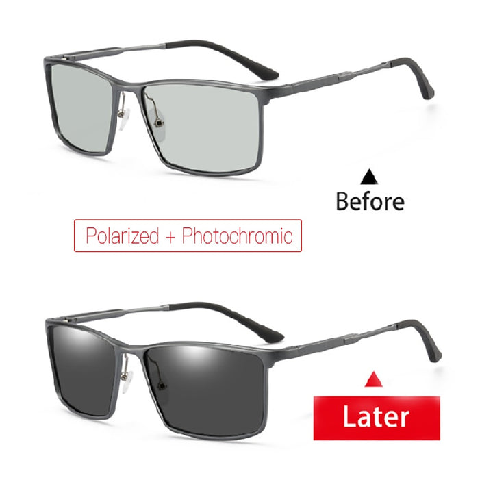 Aidien Unisex Full Rim Aluminum Magnesium Square Frame Myopic Lens Sunglasses B8676 Sunglasses Aidien Photochromic 0 