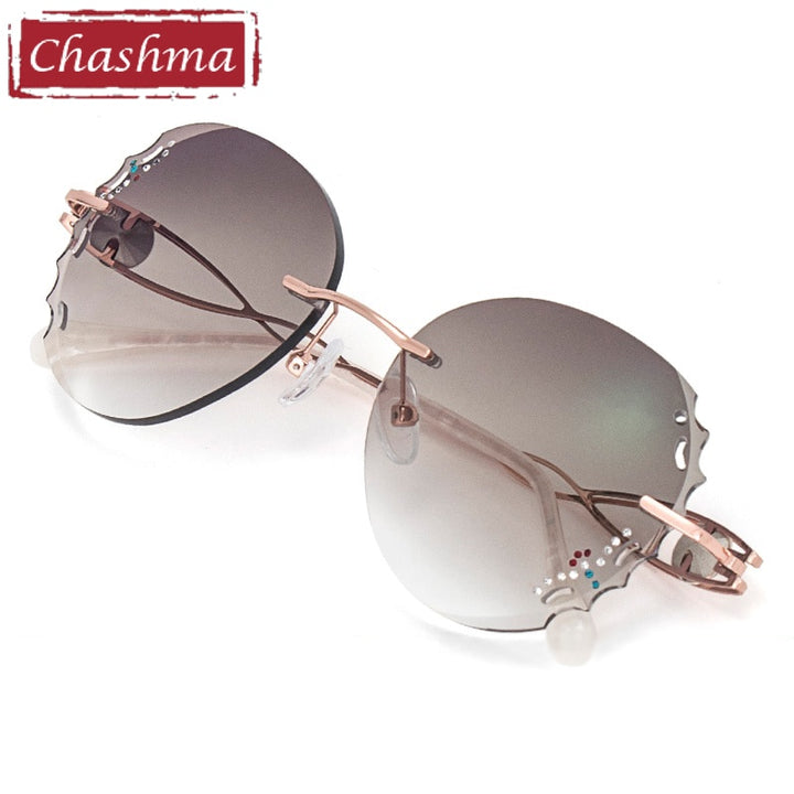 Women's Rimless Rhinestone Titanium Diamond Cut Tinted Lens Eyeglasses 88022-1 Rimless Chashma   
