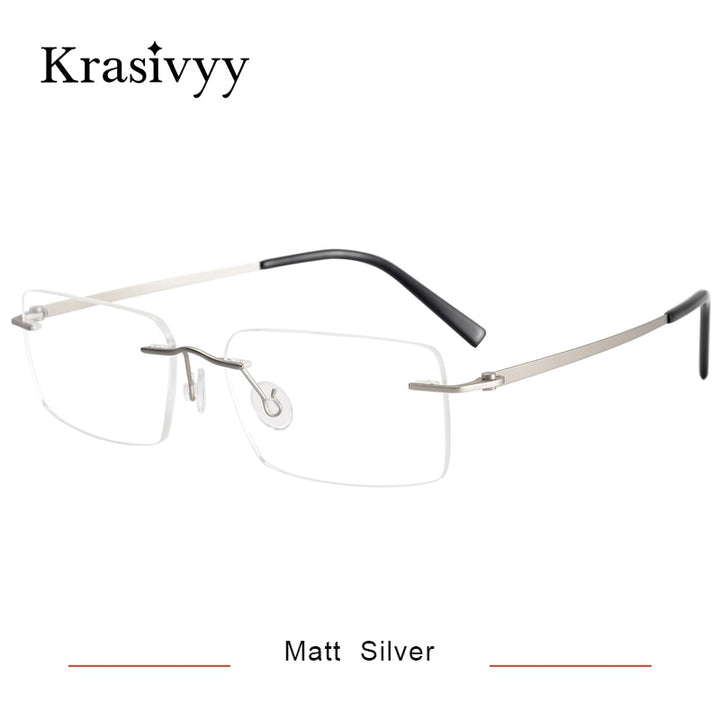 Krasivyy Men's Rimless Square Screwless Titanium Eyeglasses Kr5007 Rimless Krasivyy Matt Silver CN 