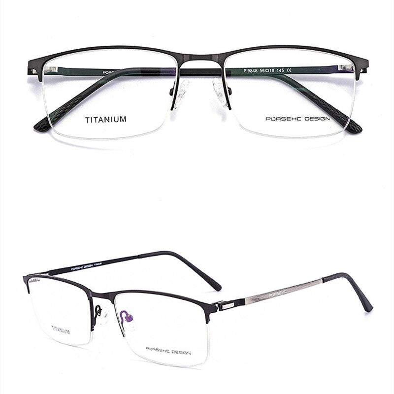 KatKani Men's Semi Rim Titanium Alloy Frame Screwless Eyeglasses P9848 Semi Rim KatKani Eyeglasses Gun  