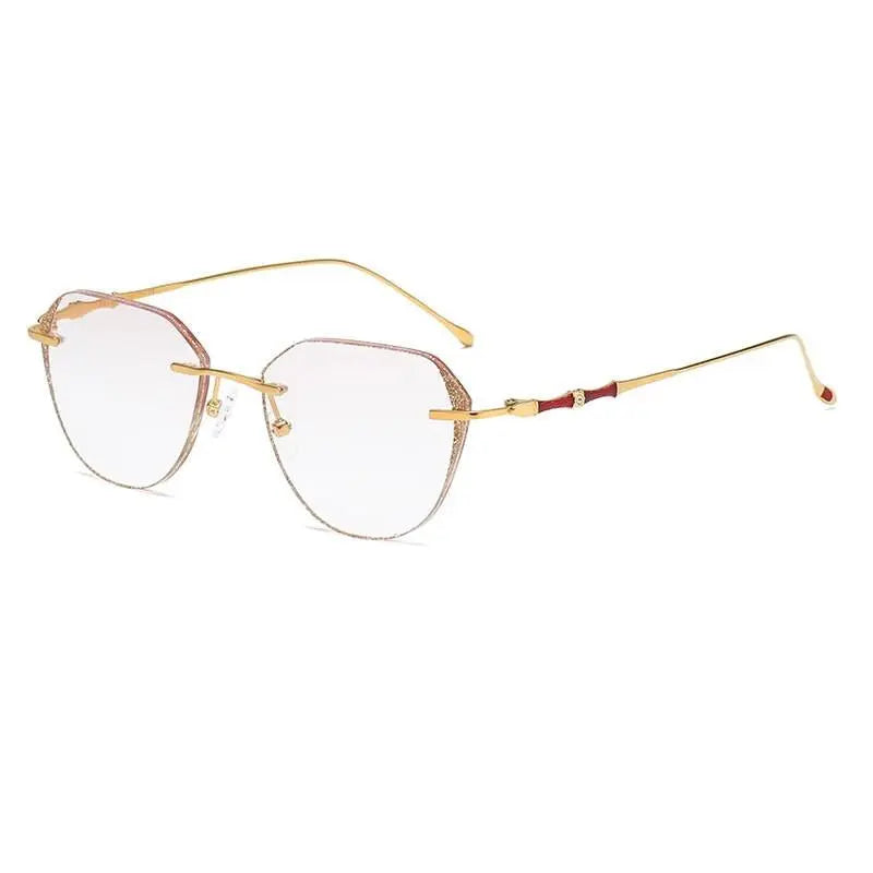 Zirosat 2879 Women's Eyeglasses Titanium Rimless Diamond Trimmed - golden diamond cut