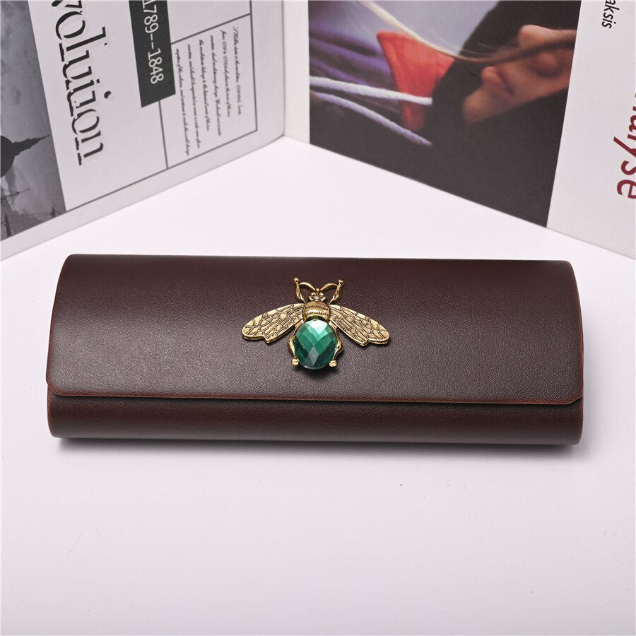 Unisex Eyeglass Storage Case With Magnetic Closure Case Cubojue Case brown green bee  