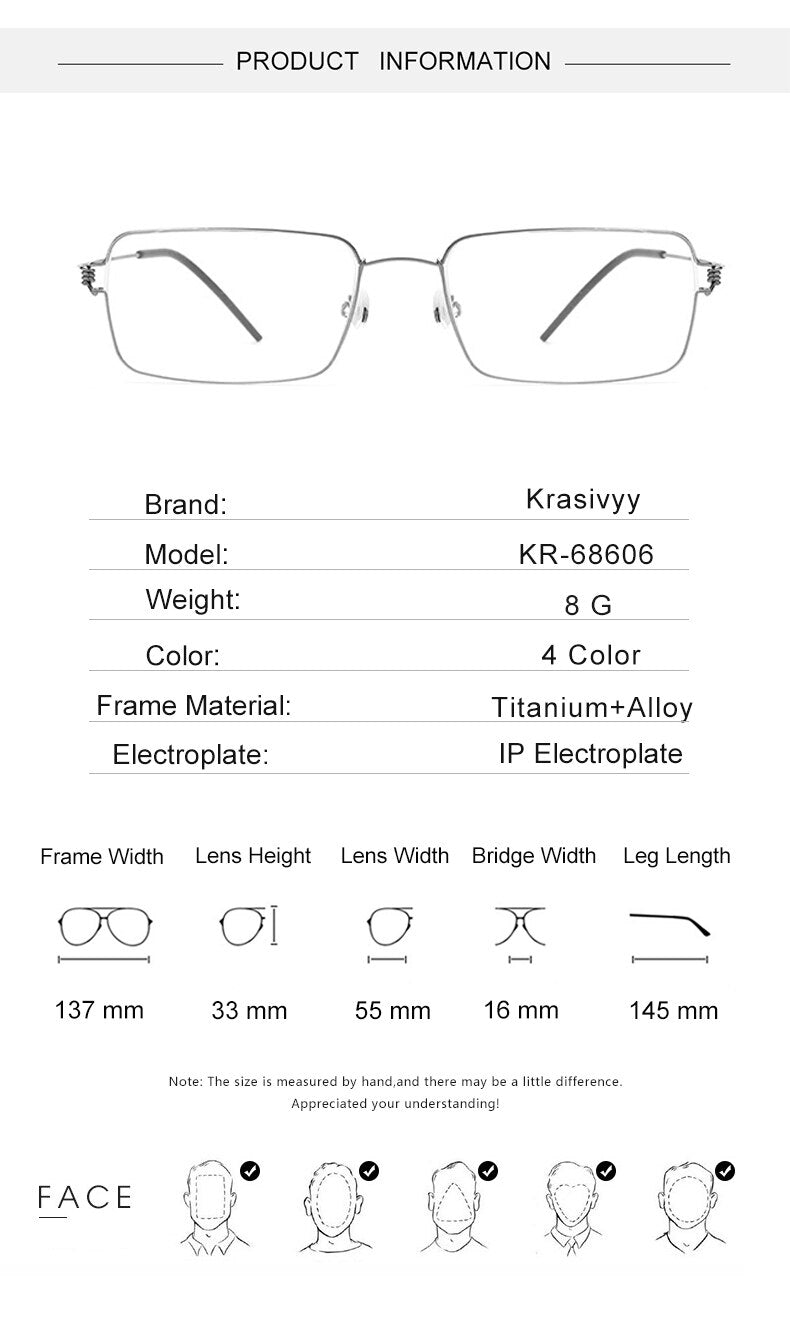 Krasivyy Men's Full Rim Square Screwless Titanium Alloy Eyeglasses Kr68606 Full Rim Krasivyy   